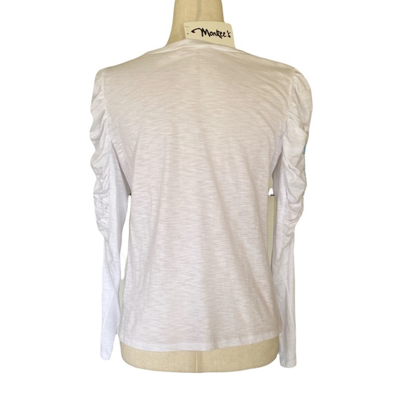 NWT Karlie Puff Ruched Sleeve White Knit Top - M - Picture 7 of 13